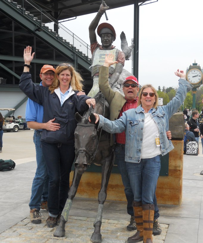 During a dressage break.  Had to do the Bruce Davidson statue picture.